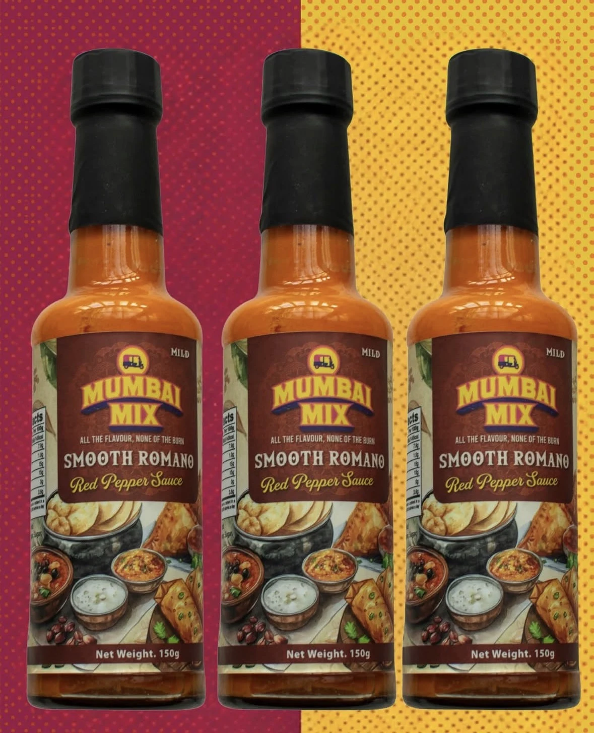 Three bottles of Mum's Red Pepper Sauce (Smooth Romano, mild), 150g